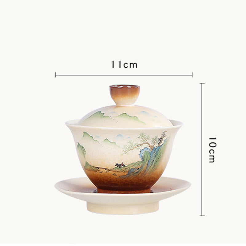 Buddha Stones ​​Berglandschaft Landschaft Keramik Gaiwan Sancai Teetasse Kung Fu Teetasse und Untertasse mit Deckel - image 5