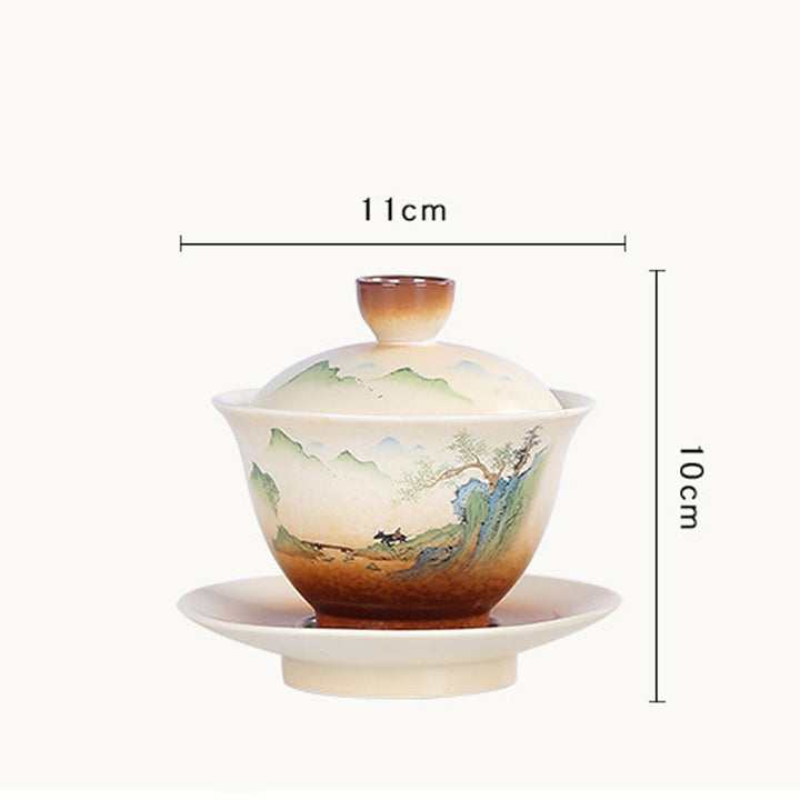 Buddha Stones ​​Berglandschaft Landschaft Keramik Gaiwan Sancai Teetasse Kung Fu Teetasse und Untertasse mit Deckel - image 5