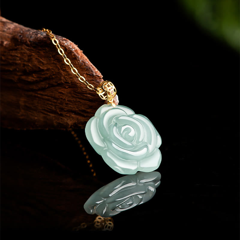 Buddha Stones 18 Karat Goldschnalle 925 Sterling Silber Kette Natürliche Jade Rose Glück Halskette Anhänger - image 3