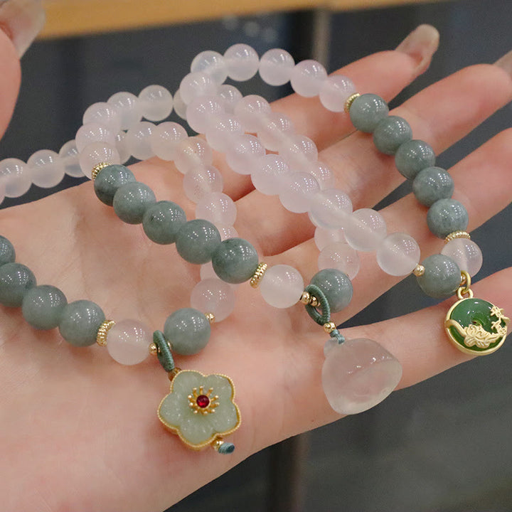 Buddha Stones Weiß Achat-Jade-Lotusblumen-Friedensschnallen-Schutzarmband - image 0