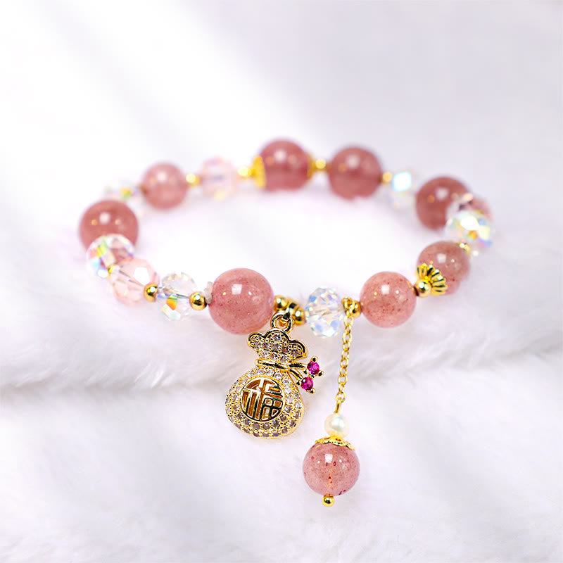 Buddha Stones Natürliches Erdbeerquarz-Kristall-Geldbeutel-Charm-Positive-Armband - image 13