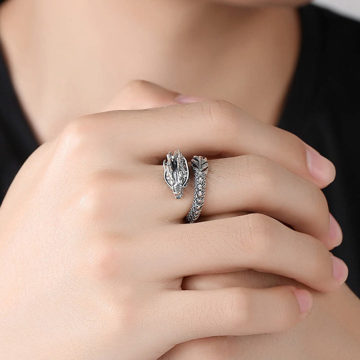 Buddha Stones 925 Sterling Silber Vintage Drachen Erfolg Schutz Stärke verstellbarer Ring - image 7