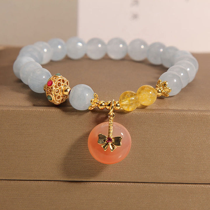 Buddha Stones Natürliches Aquamarin-Yanyuan-Achat-Friedensschnallen-Citrin-Heilarmband