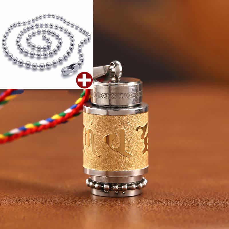 Buddha Stones ​​Tibet Om Mani Padme Hum Shurangama Mantra Titan Stahl Weisheit Amulett Halskette Anhänger - 1,4 x 2,4 cm - Gold - Bunte Schnur- und Perlenkette - image 20