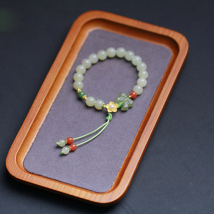 Buddha Stones 925 Sterling Silber Jade Glücksblume Schmetterlingsarmband - image 9