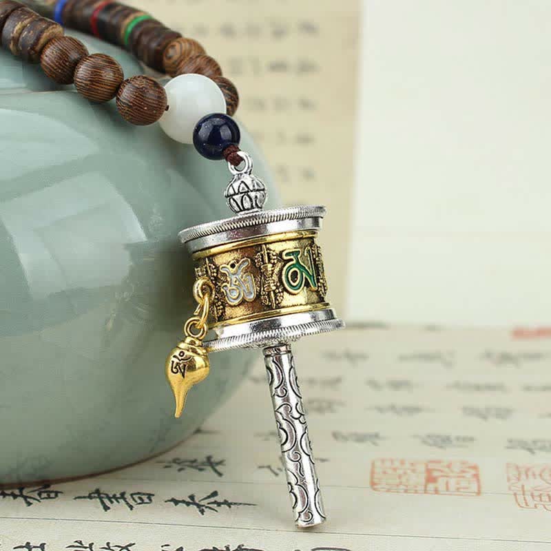 Buddha Stones, tibetische Om Mani Padme Hum Gebetsmühle, Rotation, Vajra-Holz-Halsketten-Anhänger - image 2