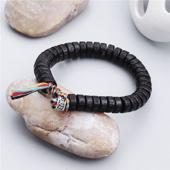 Buddha Stones, tibetische Kokosnussschalen-Perlen, graviertes Om Mani Padme Hum Mantra-Glücksarmband