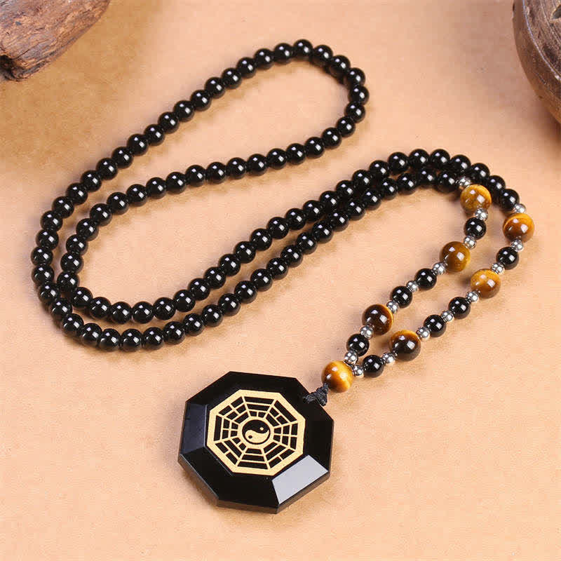 Bagua Yin Yang schwarzer Obsidian Reinigung Perlen Halskette Anhänger - image 5