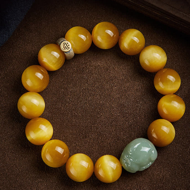 Chinesisches Sternzeichen Natal Buddha Tigerauge Pixiu Jade Schutzarmband - Hund/Schwein-Amitabha Buddha - image 0