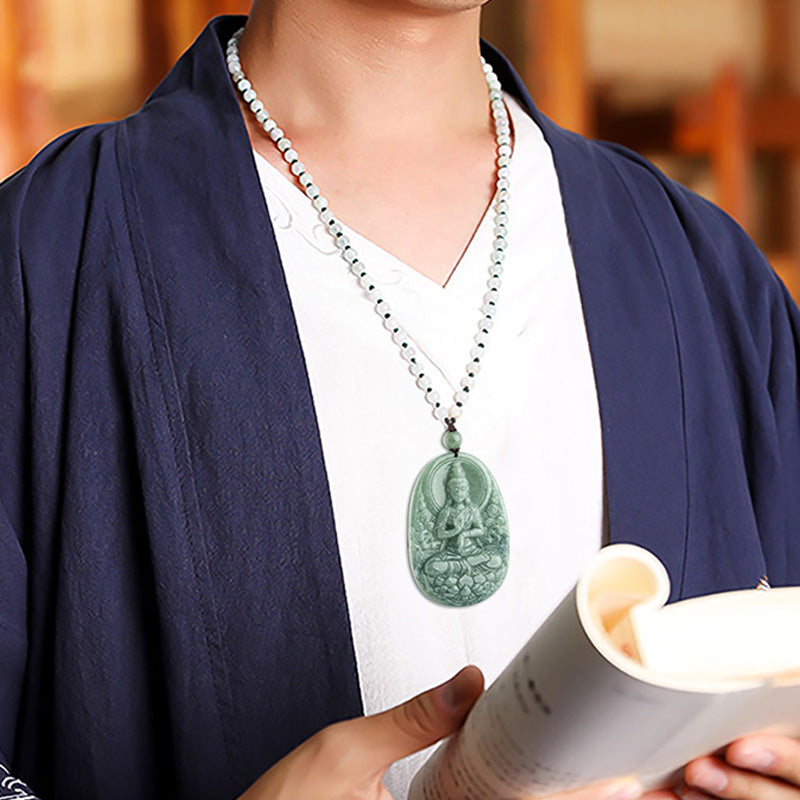 Buddha Stones Natürliche Jade Avalokitesvara Amulett Reichtum Halskette Anhänger - image 3