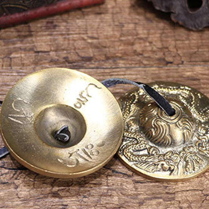 Buddha Stones, tibetische Tingsha-Glocke, sechs wahre Worte, Drache, Kupfer, Gleichgewicht, Dekoration mit Tasche - image 17