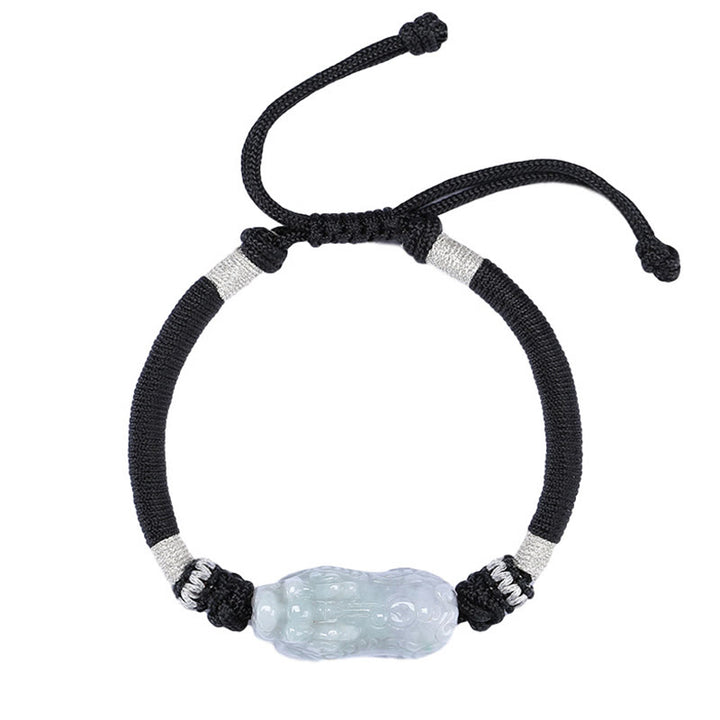 Buddha Stones Handgefertigtes geflochtenes Armband aus PiXiu-Glück und Wohlstand aus natürlicher Jade