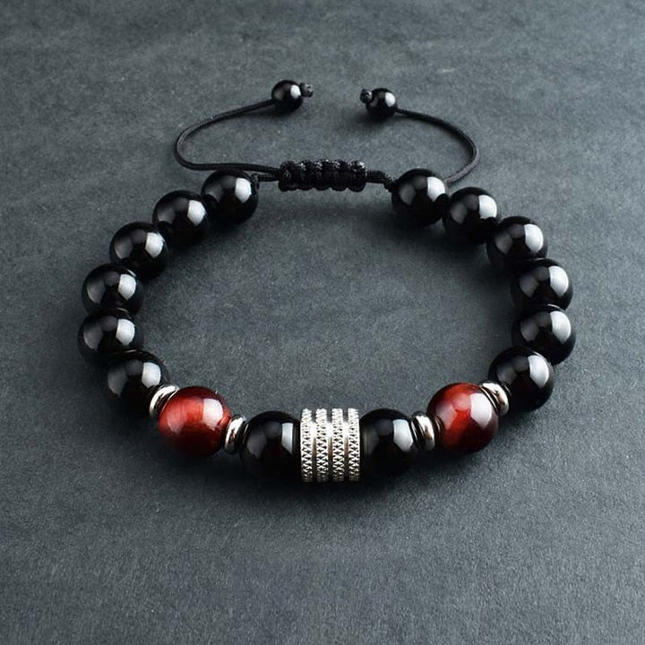 Buddha Stones natürliches schwarzes Obsidian-Tigerauge-Armband zur Krafterfüllung