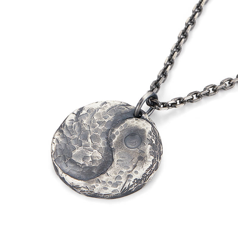 Buddha Stones 990 Sterling Silber Yin Yang Hammer Textur Harmony Halskette Anhänger - image 9