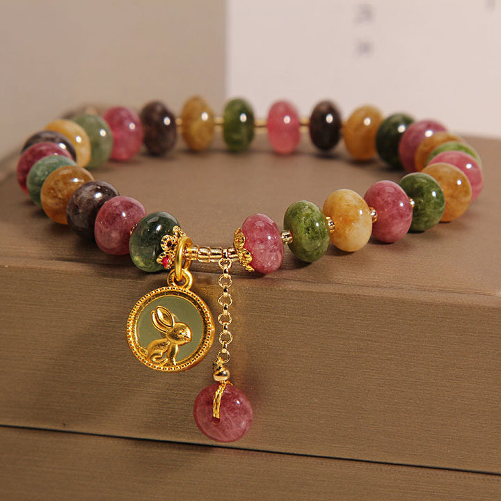 Buddha-Steine, natürlicher, bunter Turmalin, süßer Hase, positives Armband