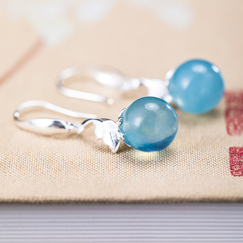 Buddha Stones 925 Sterling Silber natürliche Aquamarin Blatt Blume Frieden Ohrringe Halskette - image 6