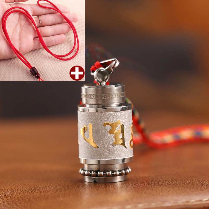 Buddha Stones ​​Tibet Om Mani Padme Hum Shurangama Mantra Titan Stahl Weisheit Amulett Halskette Anhänger - 1,4 x 2,4 cm - Silber - Rote Schnur - image 29