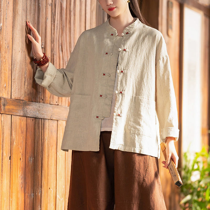 Buddha Steine Frosch-Knopf Hemd Zen Meditation Top Kleidung Baumwolle Leinen Jacke