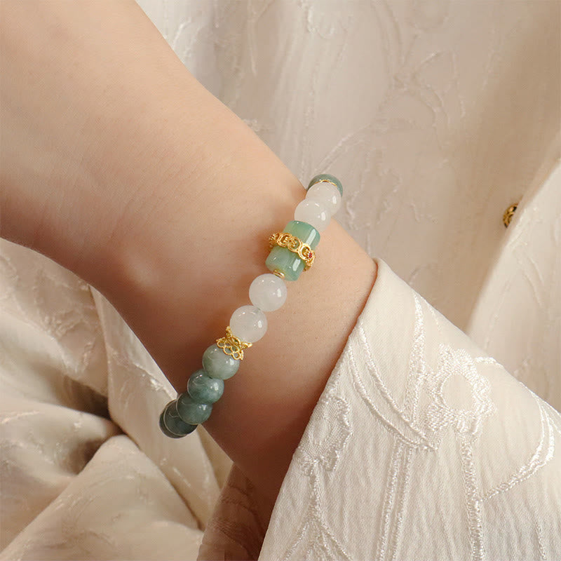 Buddha-Steine, ein- und doppellagiges Jade-Armband mit Friedensschnalle, Glücksbringer