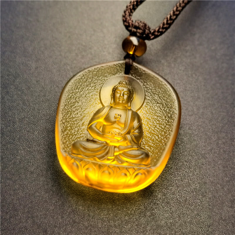 Buddha Stones, chinesisches Sternzeichen, Natal-Buddha, Segen, Liuli, Kristall, Mitgefühl, Halsketten-Anhänger - Hund/Schwein-Amitabha Buddha - image 1