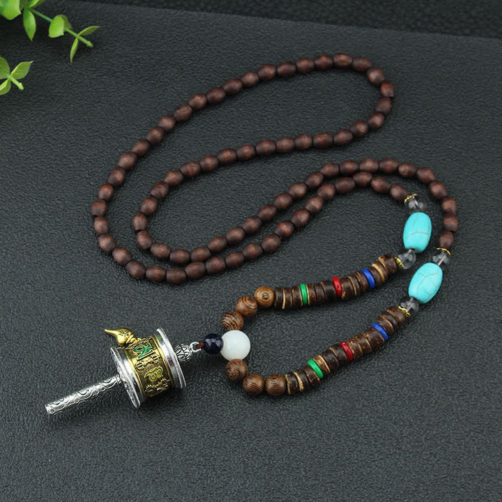 Buddha Stones, tibetische Om Mani Padme Hum Gebetsmühle, Rotation, Vajra-Holz-Halsketten-Anhänger - image 4