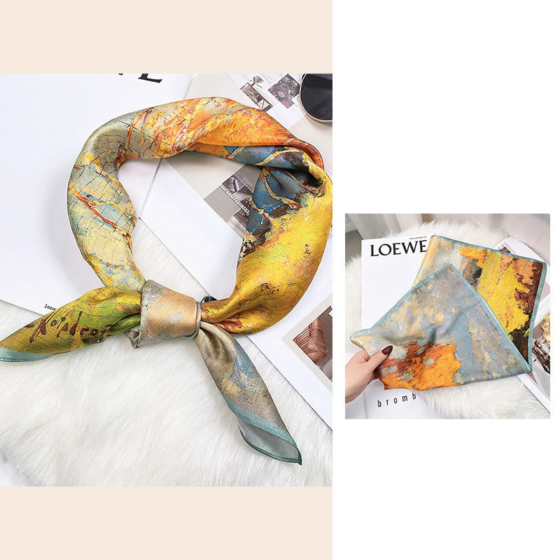 Halstuch mit Buddha Stonesn, pastorale Szene, Heißluftballon, Frühlingsblüten, 100 % Maulbeerseide - image 33