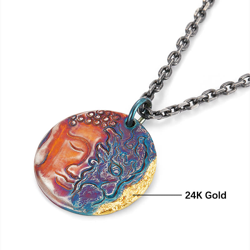 Buddha Stones 999 Sterling Silber 24K Gold Halb Dämon Halb Buddha Mitgefühl Halskette Anhänger - image 9