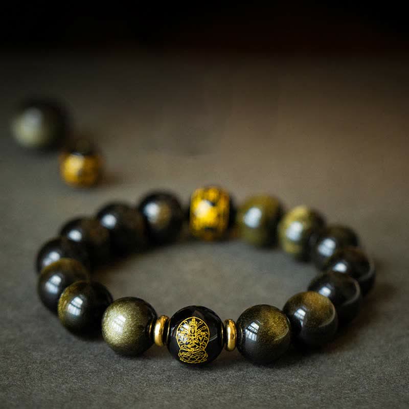 Chinesisches Tierkreis-Natal-Buddha-Goldglanz-Obsidian-Armband zum Schutz des Reichtums - image 0