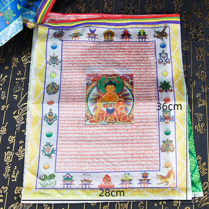 Tibetische 5-Farben-Windpferd-Buddha-Tara-Schriften, heilende, glückverheißende Outdoor-Gebetsfahne