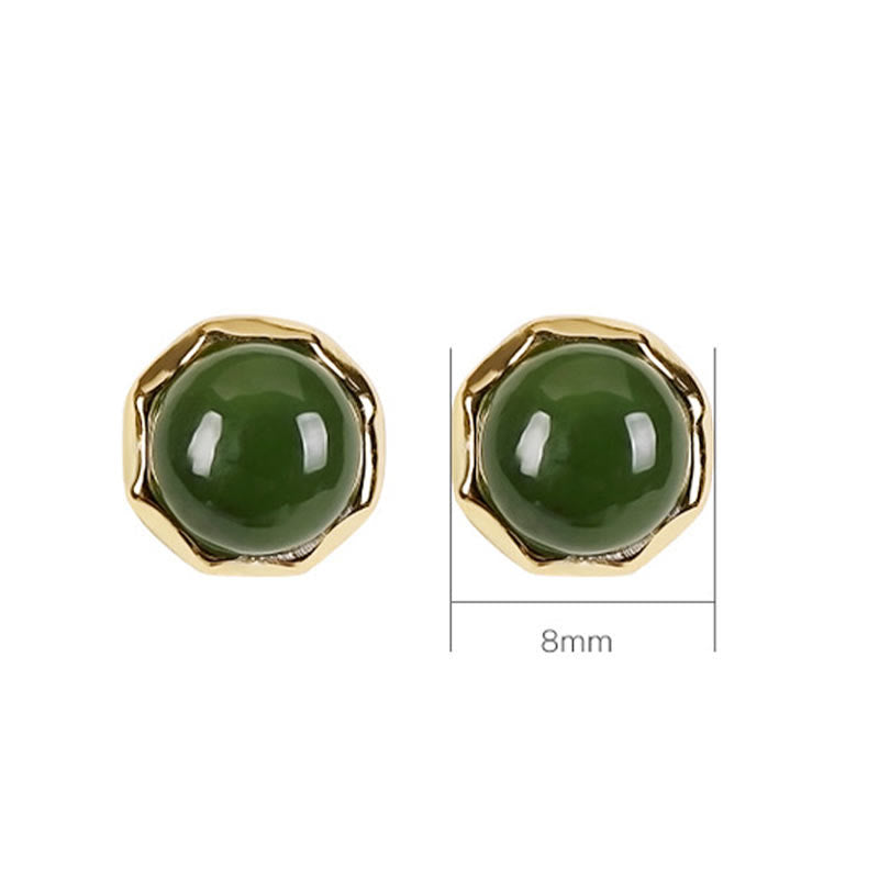 Buddha Stones 925 Sterling Silber vergoldet natürliche Hetian Cyan Jade Perlen Glück Ohrstecker - image 9
