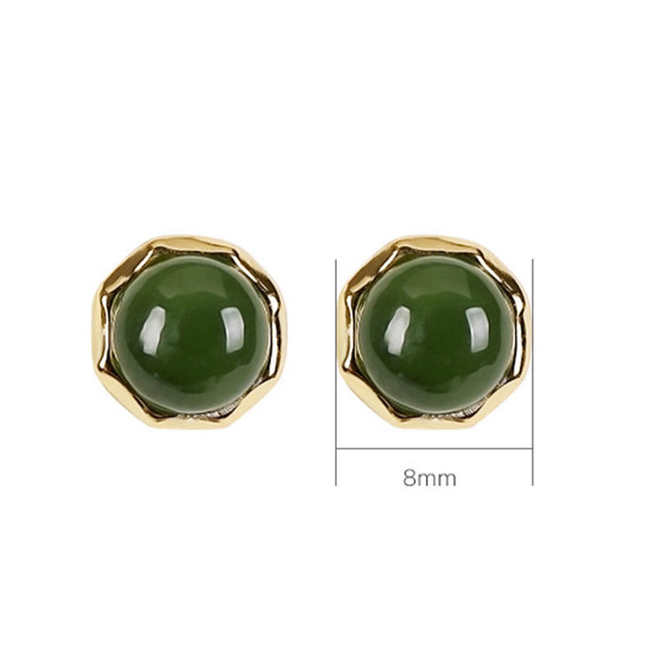 Buddha Stones 925 Sterling Silber vergoldet natürliche Hetian Cyan Jade Perlen Glück Ohrstecker - image 9