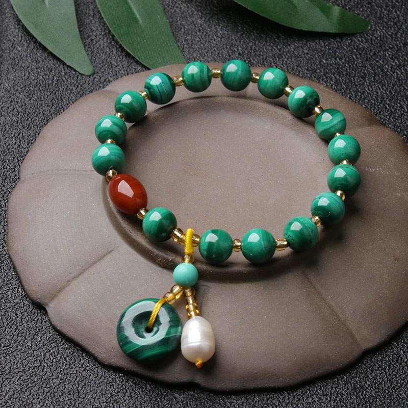 Natürliches Malachit-Rot-Achat-Perlenschutz-Charm-Armband - Malachit-Rotachat-Armband - image 0