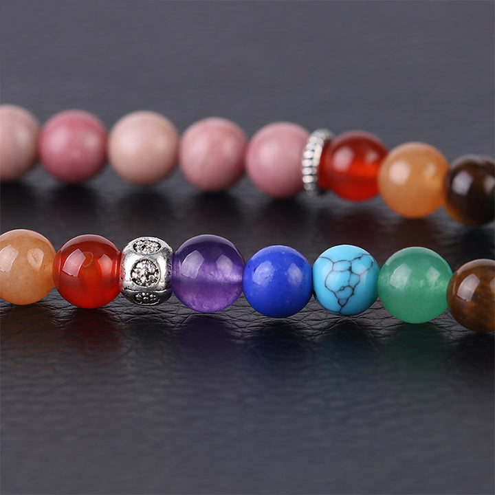 Buddha Stones 108 Mala Perlen Rhodonit Blauer Kristall Lazulit Heilarmband