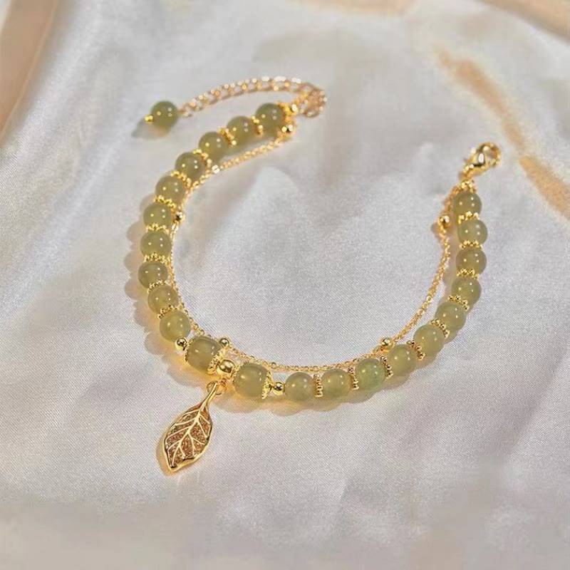 Perlenarmband mit Buddha Stonesn, Jadeblatt, Ginkgo-Tulpe, Erdnuss-Fu-Charakter, Glücksperlen - image 2