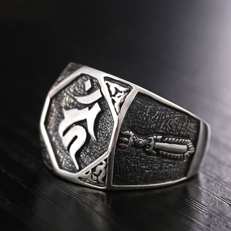 Verstellbarer Ring aus 925er-Sterlingsilber mit Buddha Stonesn, Sanskrit-Design, geschnitzter Schutz - image 22