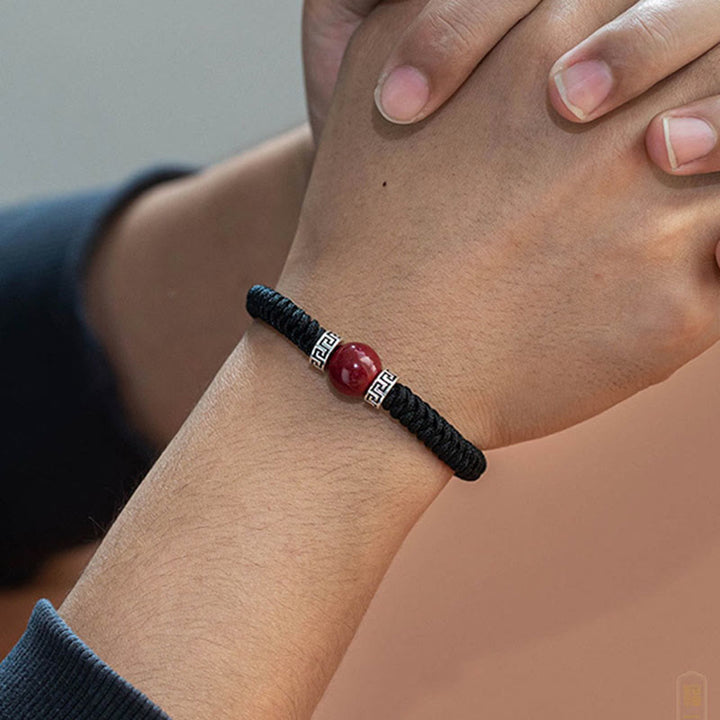 Buddha Stones 925 Sterling Silber Natürliche Zinnoberperle Ruhiges handgefertigtes geflochtenes Schnurarmband - image 10