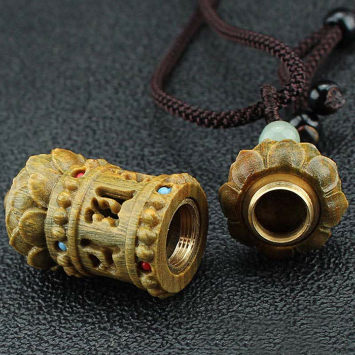 Buddha Stones Tibet Grünes Sandelholz Palisander Om Mani Padme Hum Lotus Positive beruhigende Halskette Anhänger - image 10