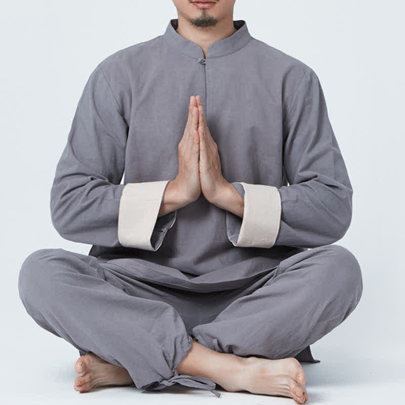 Spirituelle Zen-Meditation, Yoga, Gebet, Praxis, Baumwoll-Leinen-Kleidung, Herren-Set - Grau - US/ UK/AU44, EU54 (3XL) - image 14