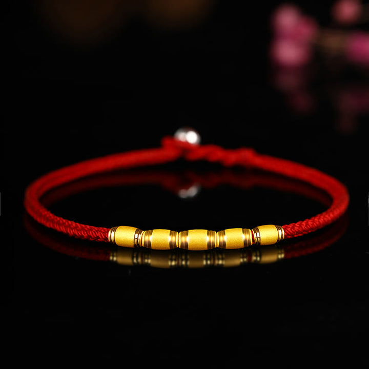 Buddha Stones 999 Gold Glücksperlen-Armband mit acht Fäden, Friedensknoten, rotes Seil