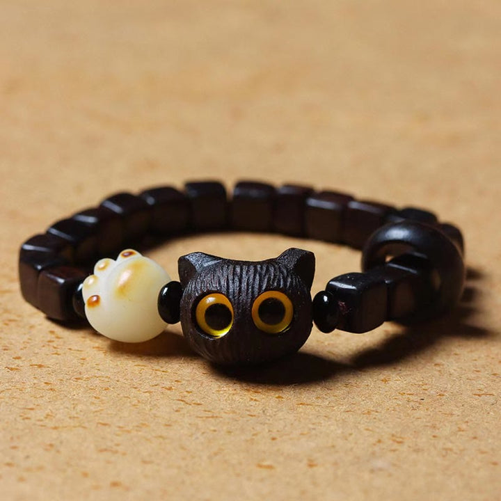 Armband mit Buddha Stonesn, Ebenholz, süße Katze, Bodhi-Samen, Pfotenklaue, quadratische Perlen, ruhiges Armband - image 5
