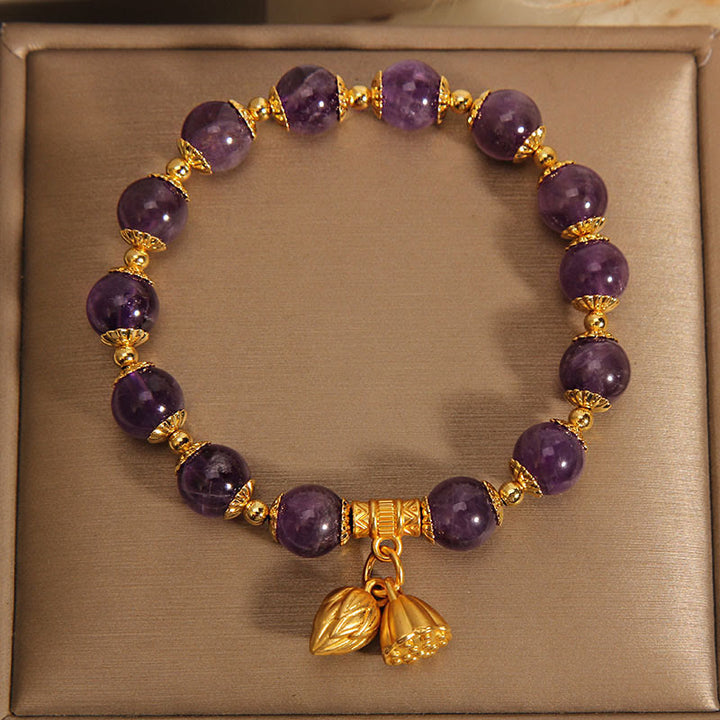 Buddha-Steine, natürliches Amethyst-Lotus-Heilarmband, spirituelles Armband