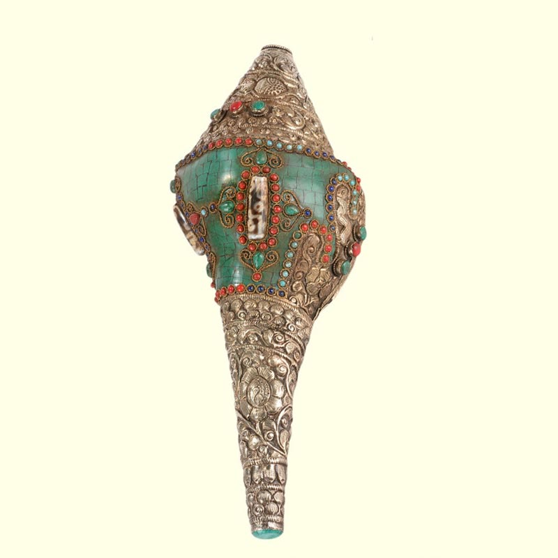 Tibetische handgefertigte gravierte Shankha Doppel-Dorje-Buddha-Muschelmuschel, Reichtum, positive Dekoration - image 8