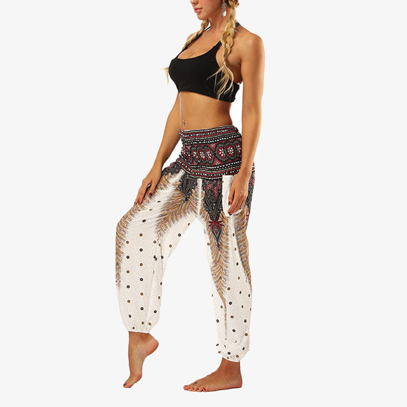 Buddha Stones Hippie-Hose, Baggy-Boho-Lounge-Hose mit hoher Taille und Taschen, Damen-Yogahose