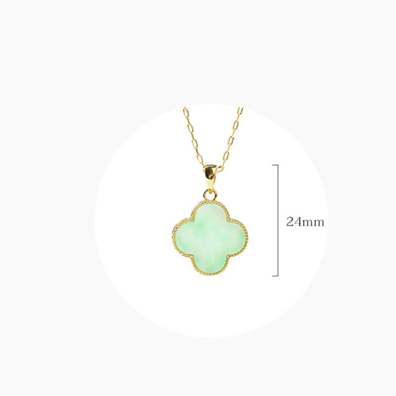 Buddha Stones, vierblättriges Kleeblatt, Jade-Muster, Glücks-Halsketten-Anhänger