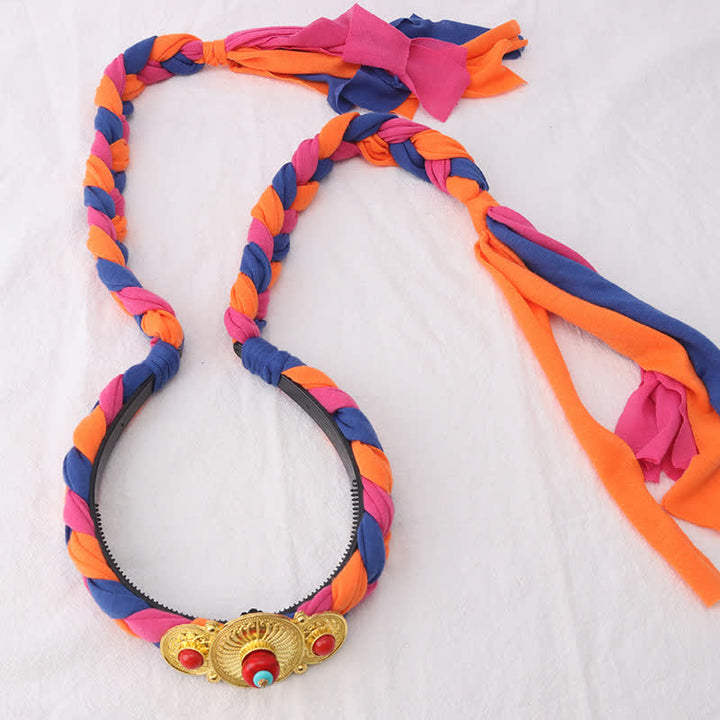 Tibetische bunte Quastenperlen Haarschmuck Haarschmuck - Orange - Drei Perlen - image 21