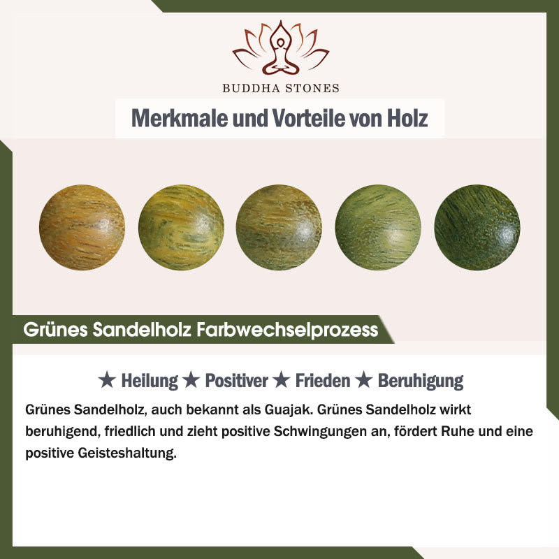 Buddha Stones, grünes Sandelholz, Ebenholz, Om Mani Padme Hum, graviertes Friedens-Dreifach-Wickelarmband