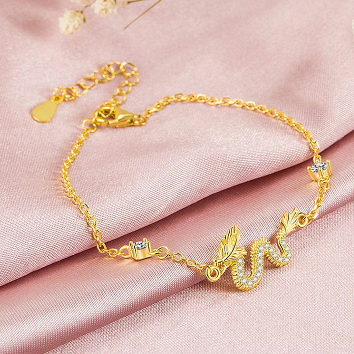 Buddha Stones 925 Sterling Silber Jahr des Drachen verheißungsvoller goldener Drache Glück rotes Seilkettenarmband - image 13