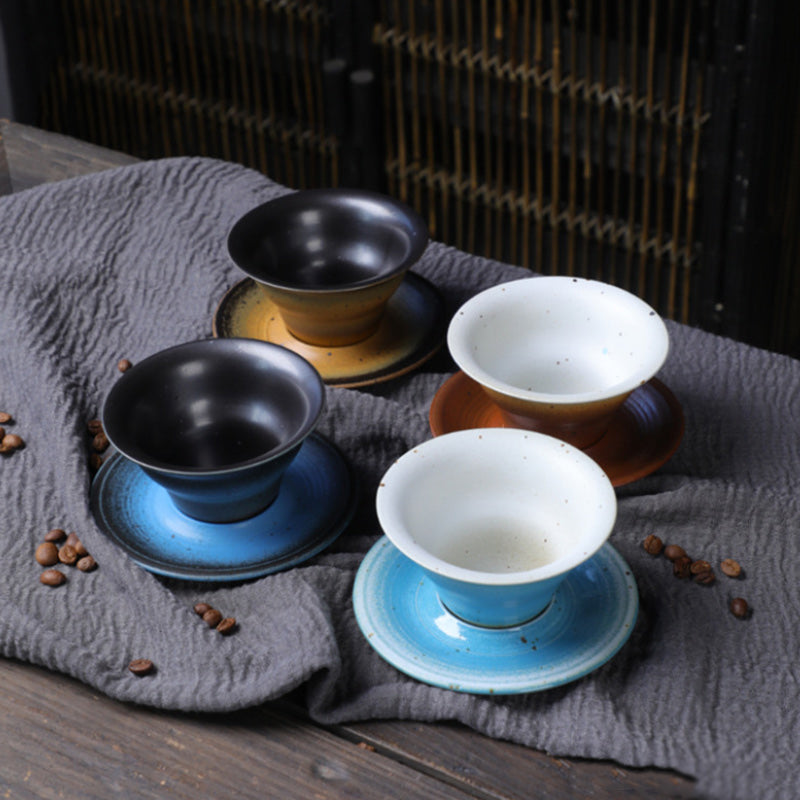 Buddha Stones Planet Design Keramik-Kaffeetasse aus grober Keramik, Tee- und Kaffeetasse mit Untertasse