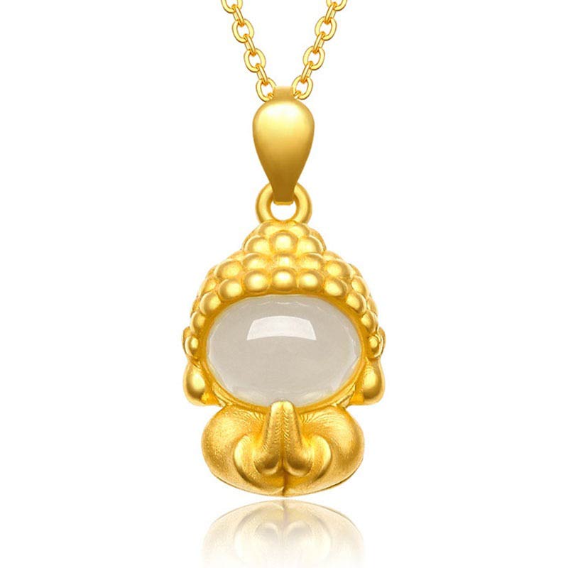 Weiß Jade-Buddha-Halskette mit Erfolgsanhänger - Weiße Jade - image 1