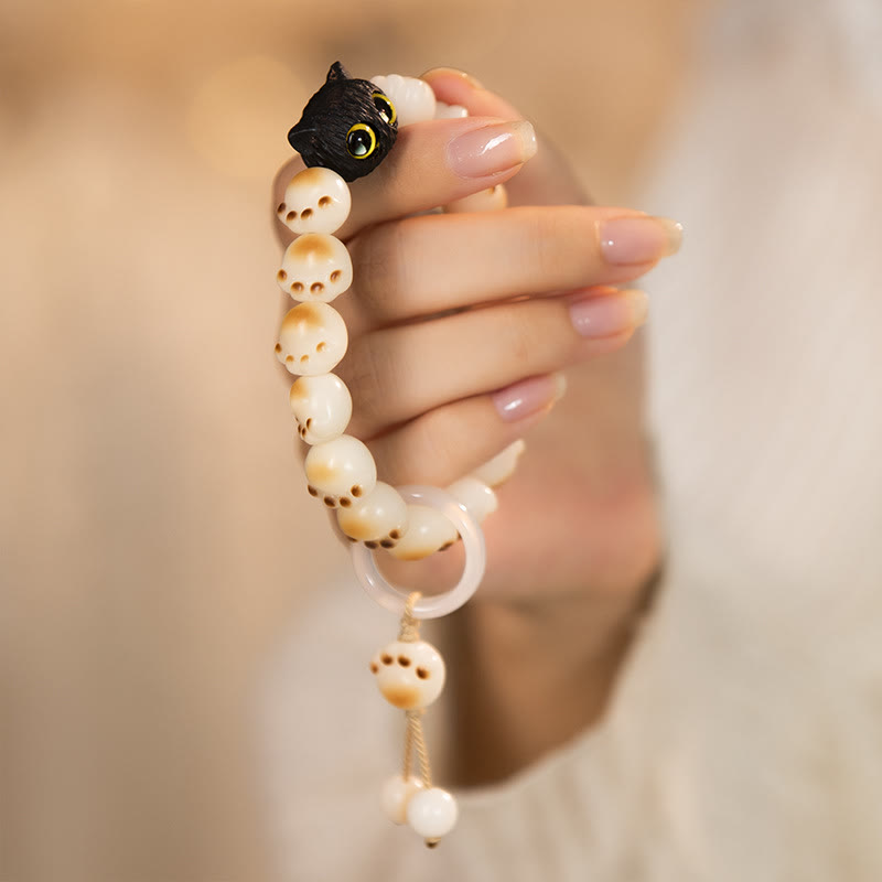 Buddha Stones Natürliches Bodhi-Samen-Armband aus rotem Sandelholz, schöne Pfote, glückliche Katze, Friedensarmband - Bodhi-Samen und laufende Ringquaste (Handgelenkumfang 14–16 cm) - image 8